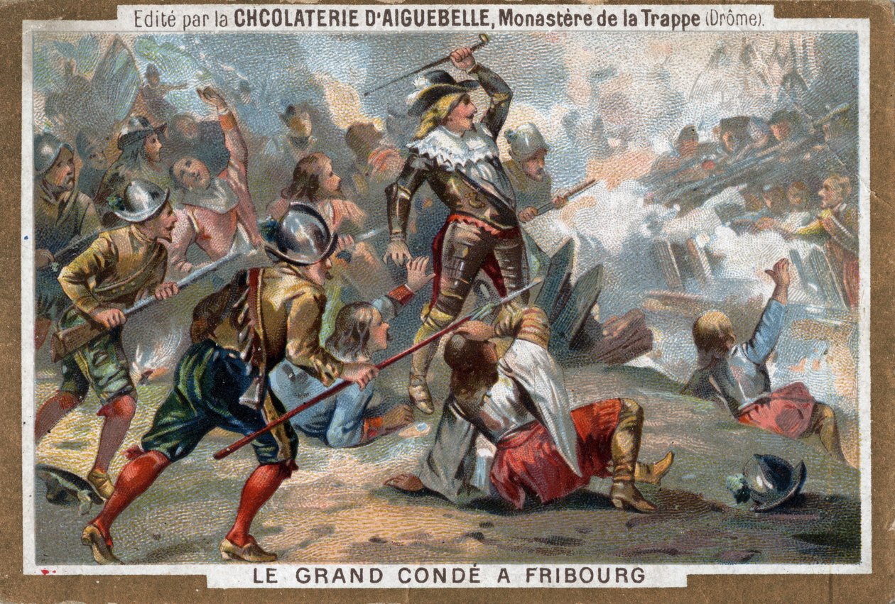 Louis II Bourbonský, princ z Conde (Bourbon-Conde), známý jako Le Grand Conde, v bitvě u Fribourgu v roce 1644. Chromolitografie 19. století. od French School