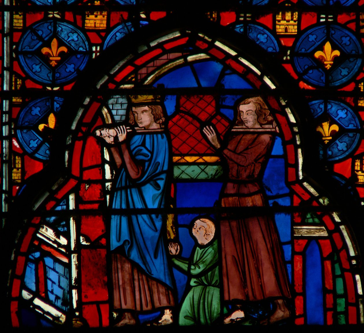 Ludvík IX. přenáší relikvie do Sainte-Chapelle za asistence Roberta DArtoise, 1246-48 od French School