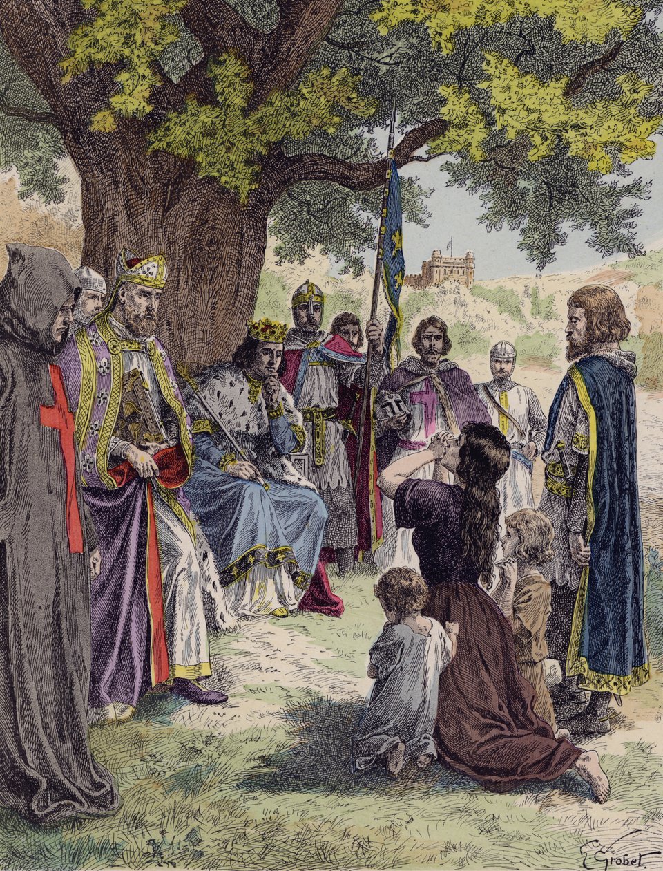 Francouzský král Ludvík IX. vykonává spravedlnost pod dubem ve Vincennes od French School