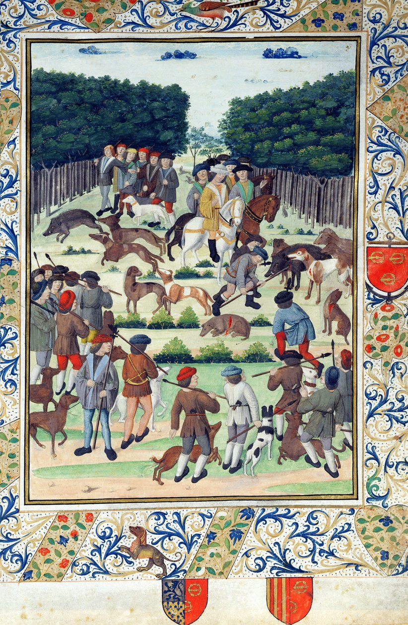 Louis Malet (1441-1516) Seigneur de Graville, lov divokých prasat, z Terrier de Marcoussis, po roce 1493 od French School