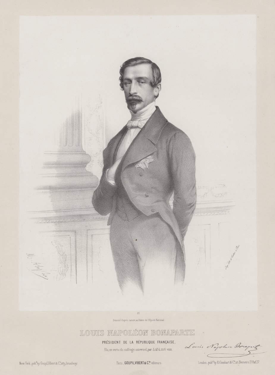 Ludvík Napoleon Bonaparte, prezident Francouzské republiky, cca 1848 (litografie) od French School