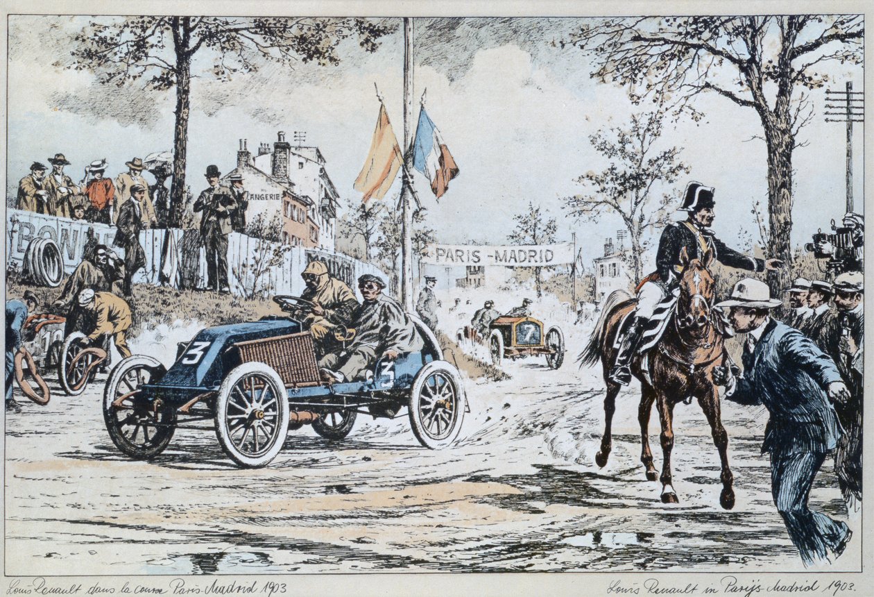 Louis Renault jedoucí v závodě Paříž – Madrid v roce 1903, kolem roku 1903 od French School