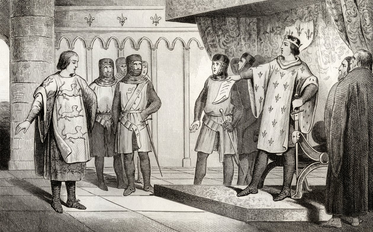 Ludvík VIII. (1187-1226) lev přijímá vyslance od svého nepřítele Jindřicha III. (1207-72) z Anglie, z „Histoire de France“ od Colarta, vydaného kolem roku 1840 od French School