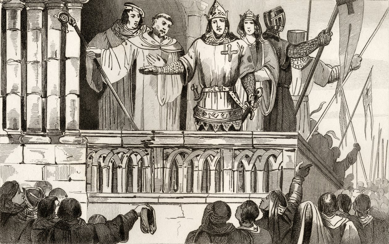 Ludvík VII. (1120-80) Mladý získává podporu pro druhou křížovou výpravu v roce 1144 z „Histoire de France“ od Colarta, vydaného kolem roku 1840 od French School
