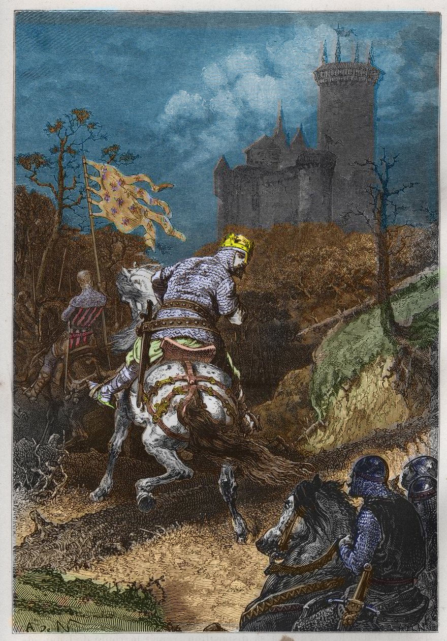 Ludvík VI. nazvaný „“le Gros““ (1081 - 1137), na výpravě A. DE NEUVILLE – Louis Tlustý na expedici rytina z „“ Historie Francie vyprávěná mým vnoučatům“ – od Francoise Guizota – 1872-1876 od French School