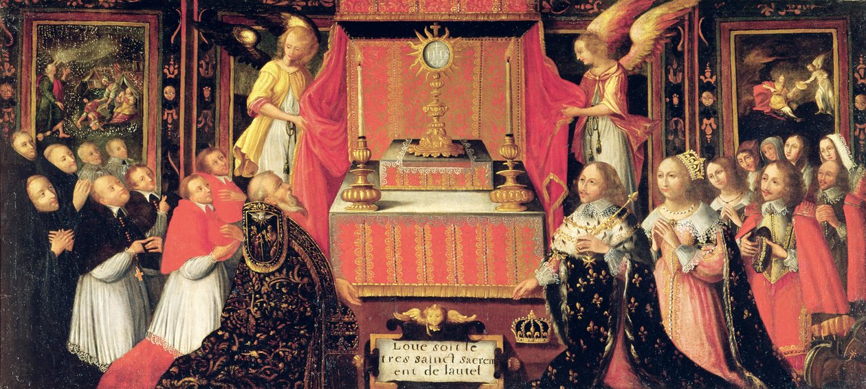 Ludvík XIII (1601-43) Anna Rakouská (1601-66) Španělská infantka a Gaston de France (1608-60) Orleánský vévoda před Nejsvětější svátostí od French School