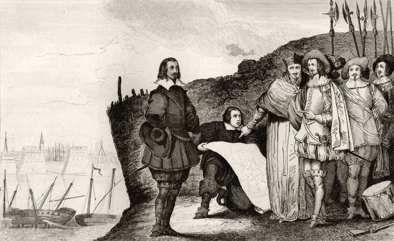 Ludvík XIII. (1602-43) při obléhání La Rochelle v říjnu 1628, z „Histoire de France“ od Colarta, vydaného kolem roku 1840 od French School