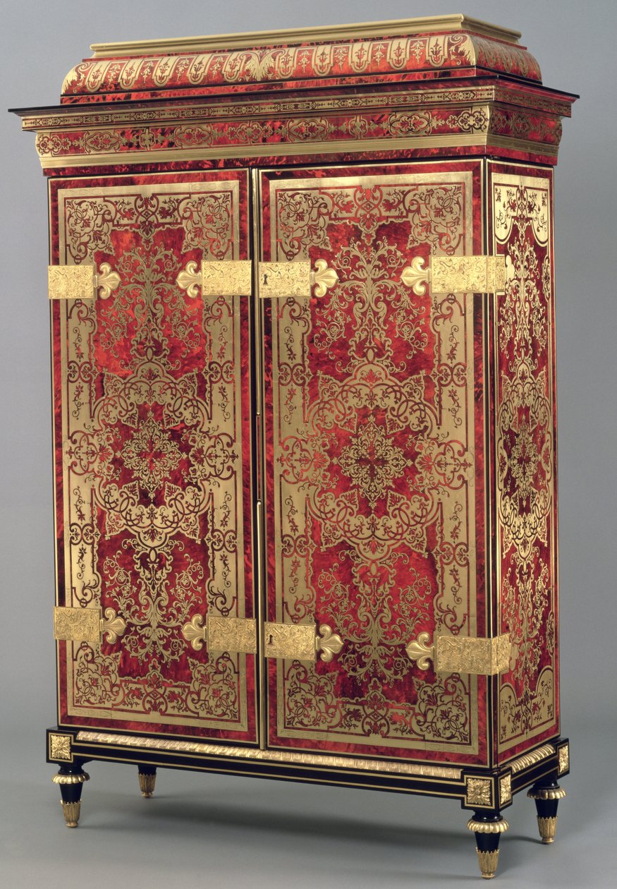 Louis XIV Armoire, c.1710 (červená želvovina s mosazným vykládáním) od French School