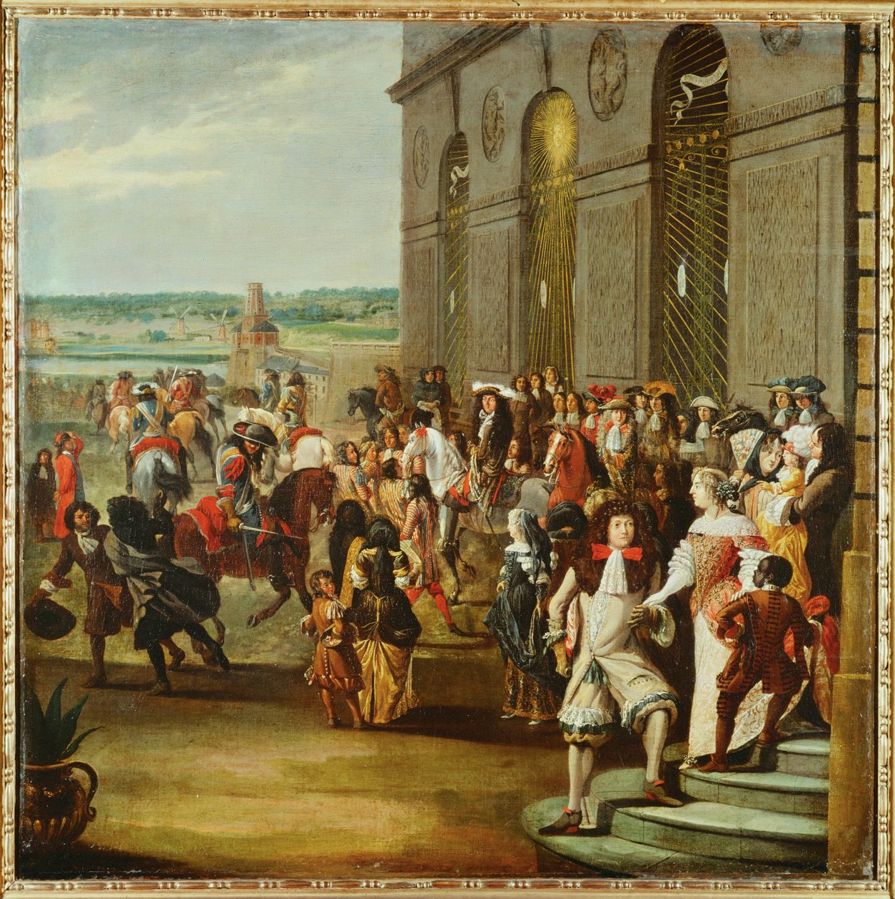 Ludvík XIV. před Thetisinou jeskyní v zahradách Versailles... od French School