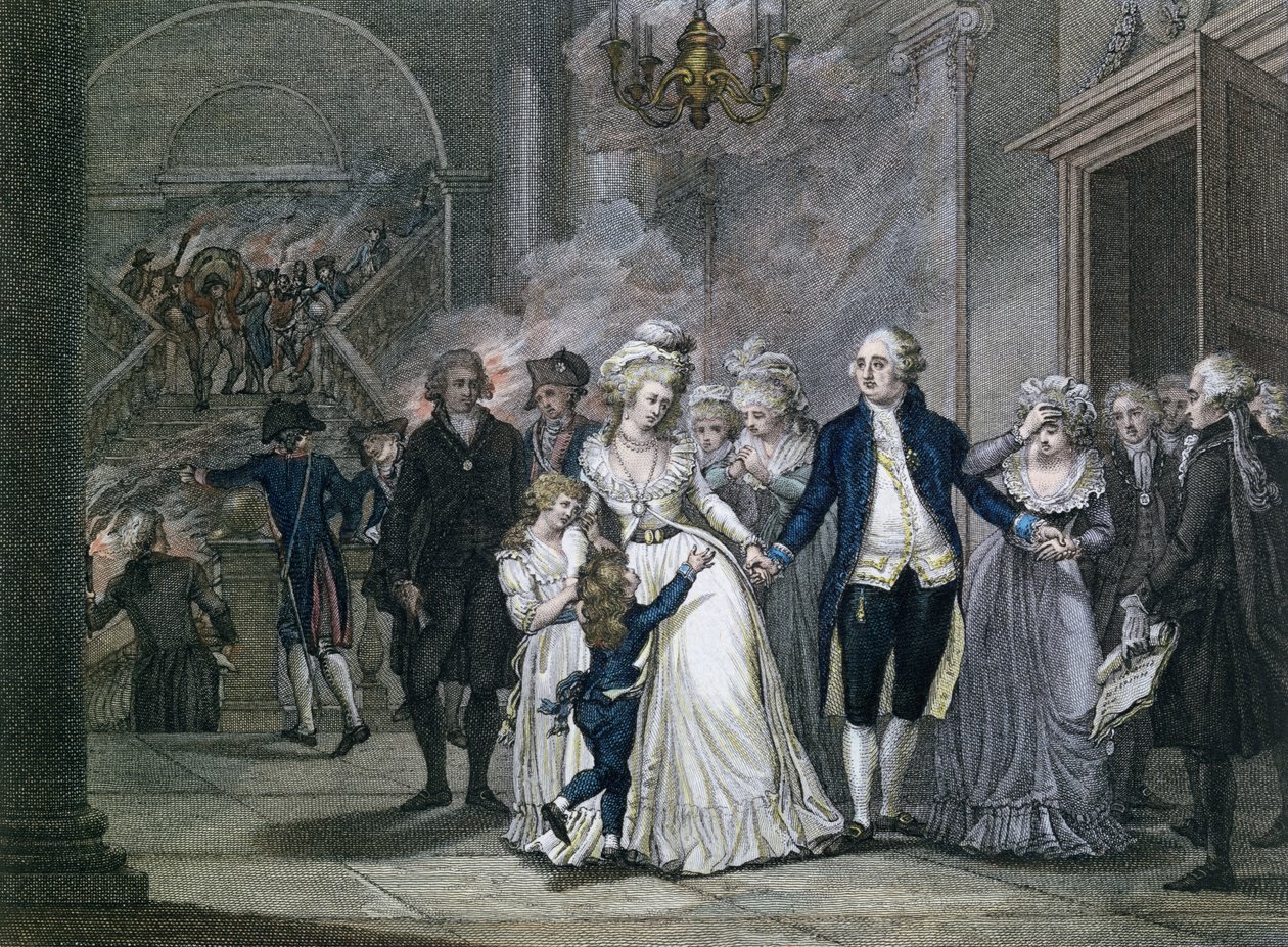 Ludvík XVI. (1754-93) Loučení se svou rodinou, 20. ledna 1793, vyryto Reinierem Vinkelesem (1741-1816) a Danielem Vrydagem (1765-1822) od French School
