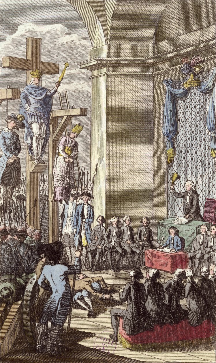 Ludvík XVI. (1754-93) u soudu, ukřižován mezi šlechtou a duchovenstvem, kolem roku 1792 od French School