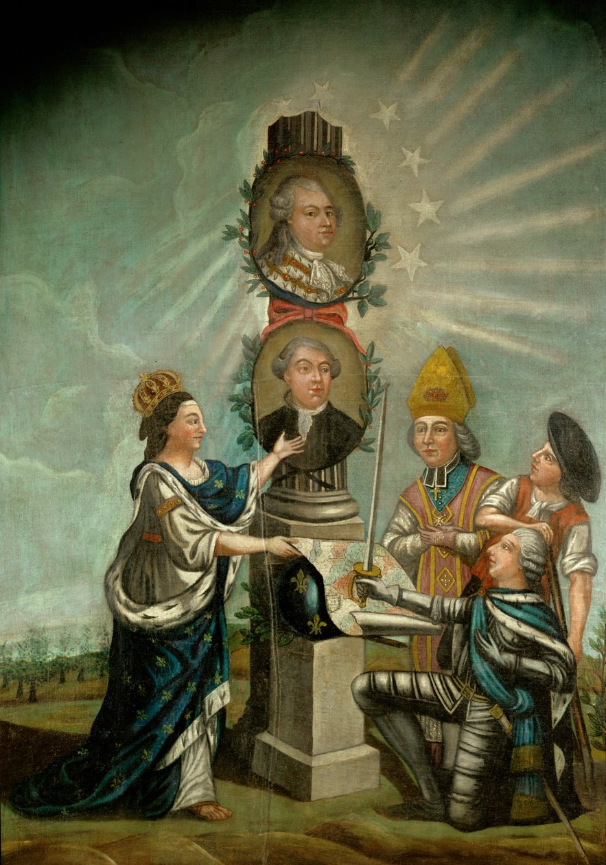 Ludvík XVI. a jeho ministr financí Jacques Necker, obdivovaný třemi stavy Francie, šlechtou, duchovenstvem a buržoazií ... od French School