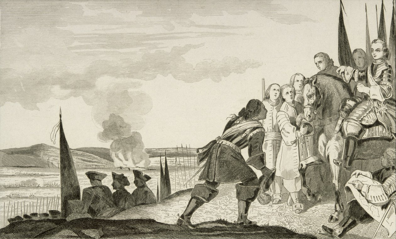 Ludvík XV (1710-74) v bitvě u Fontenoi v roce 1745, z „Histoire de France“ od Colarta, vydáno kolem roku 1840 (rytina) od French School