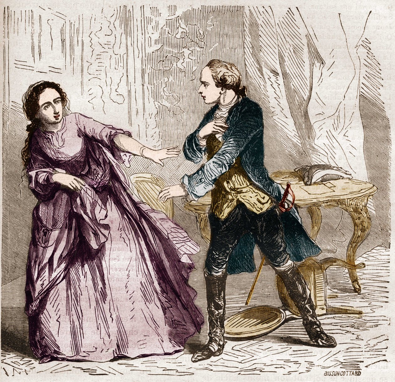 Ludvík XV. francouzský král (1710-1774) s hraběnkou (madame) z Ventimiglia (1712-1741), jeho milenkou. V „Dějinách prostituce a zhýralosti mezi všemi národy světa od starověku po současnost“ od Dr. Th. -F. Debray. 1879. od French School