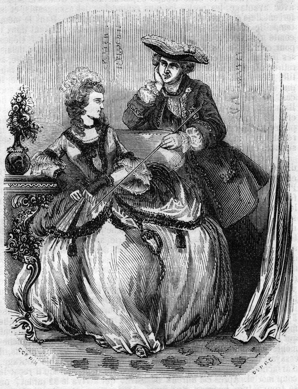 Louis XV a Madame de Pompadour, Jeanne Antoinette Poisson (1721-1764) (Marquise de Pompadour) - v „“ Histoire de France““ od L.-P. Anquetil od French School