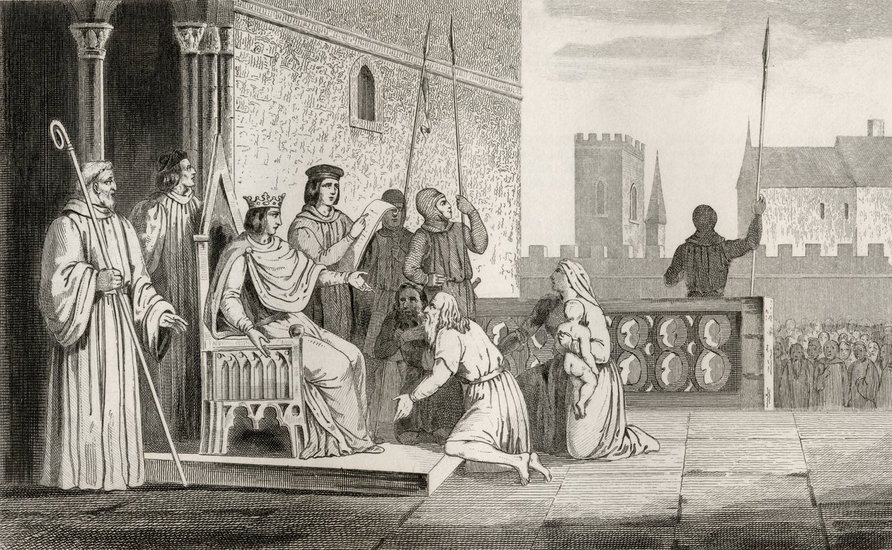 Louis X (1289-1316) zlomyslný emancipuje nevolníky, z „Histoire de France“ od Colarta, vydaného kolem roku 1840 od French School