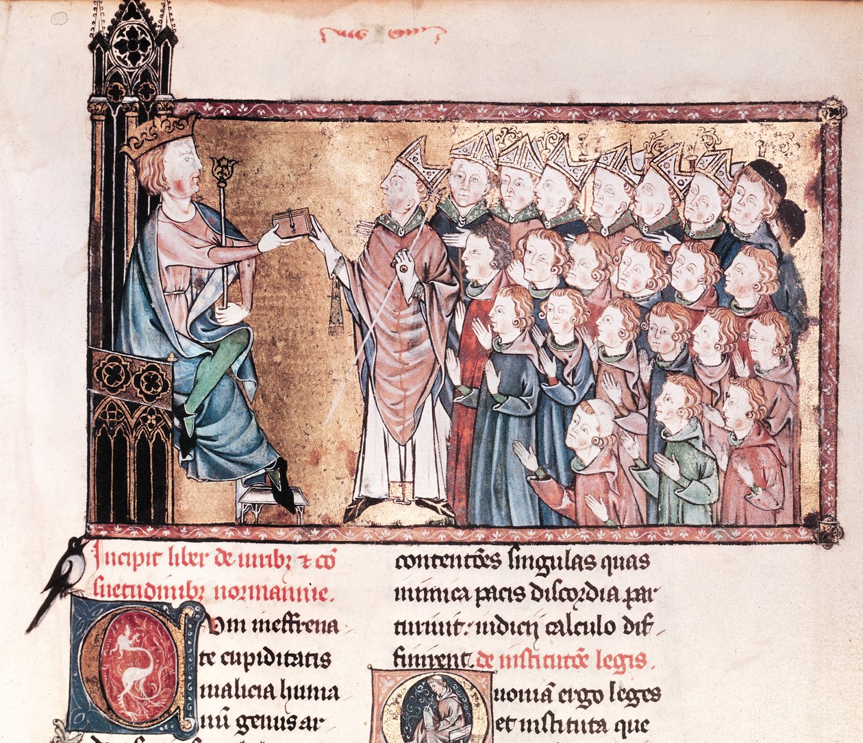 Louis X (1289-1316) Tvrdohlavý dávající listinu Normanům, z Le Grand Coutumier de Normandie, kolem 1340 od French School