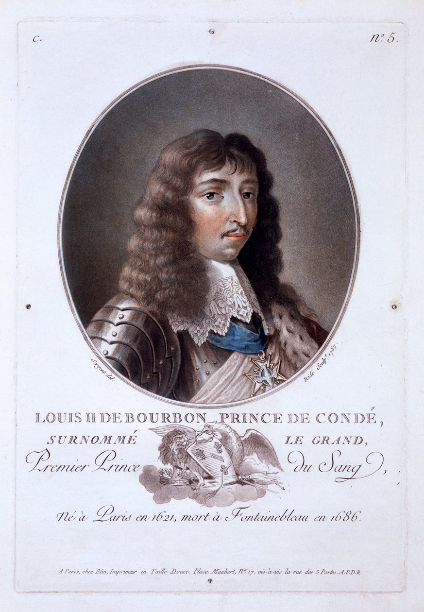Louis de Bourbon, princ de Condé, z Portréty velkých mužů, slavných žen a nezapomenutelných témat Francie, publikované 1787-92 od French School