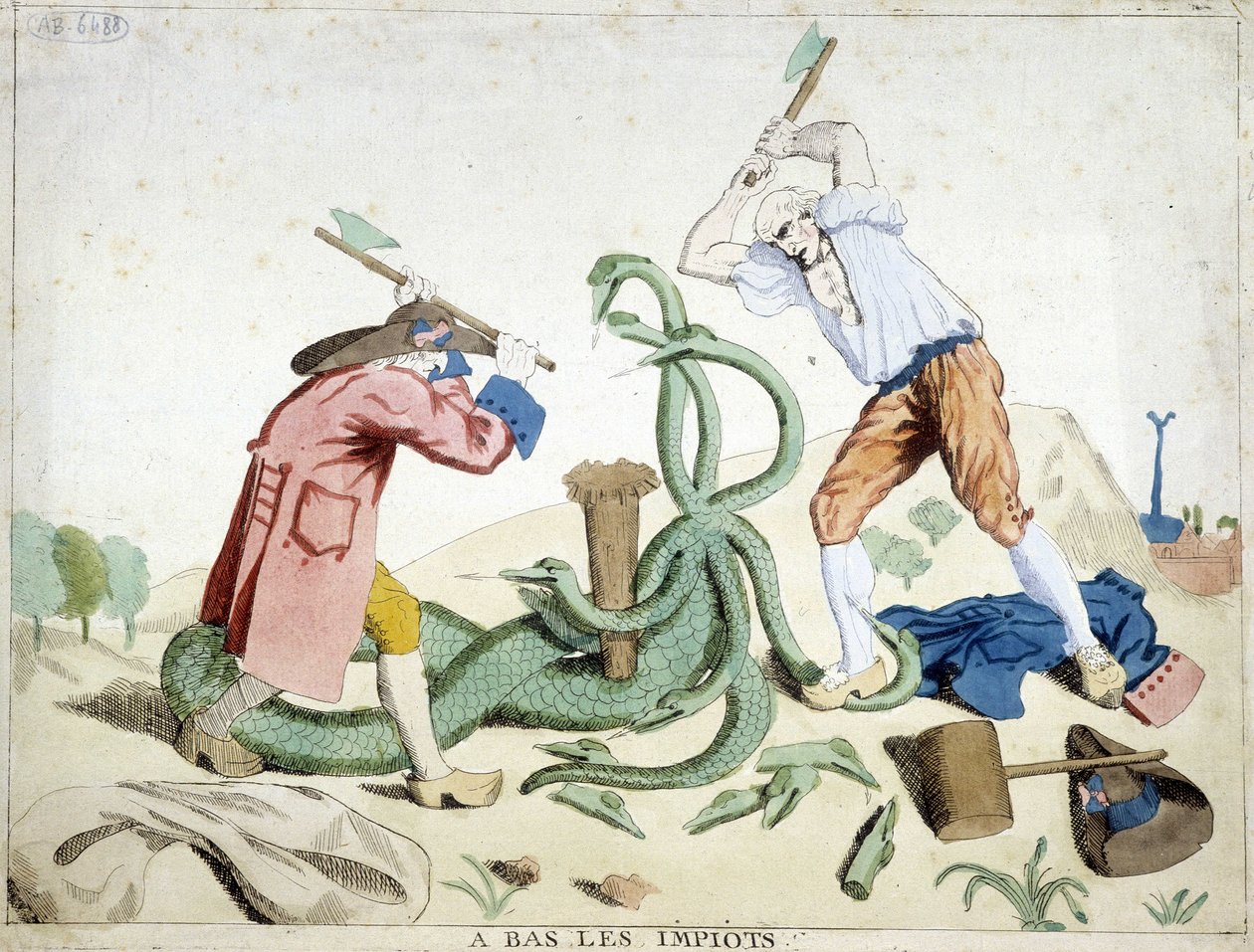 Nízké daně: Třetí stát poráží daň – „Hydra de lerne“ – revoluční kreslený film, kolem roku 1789 od French School