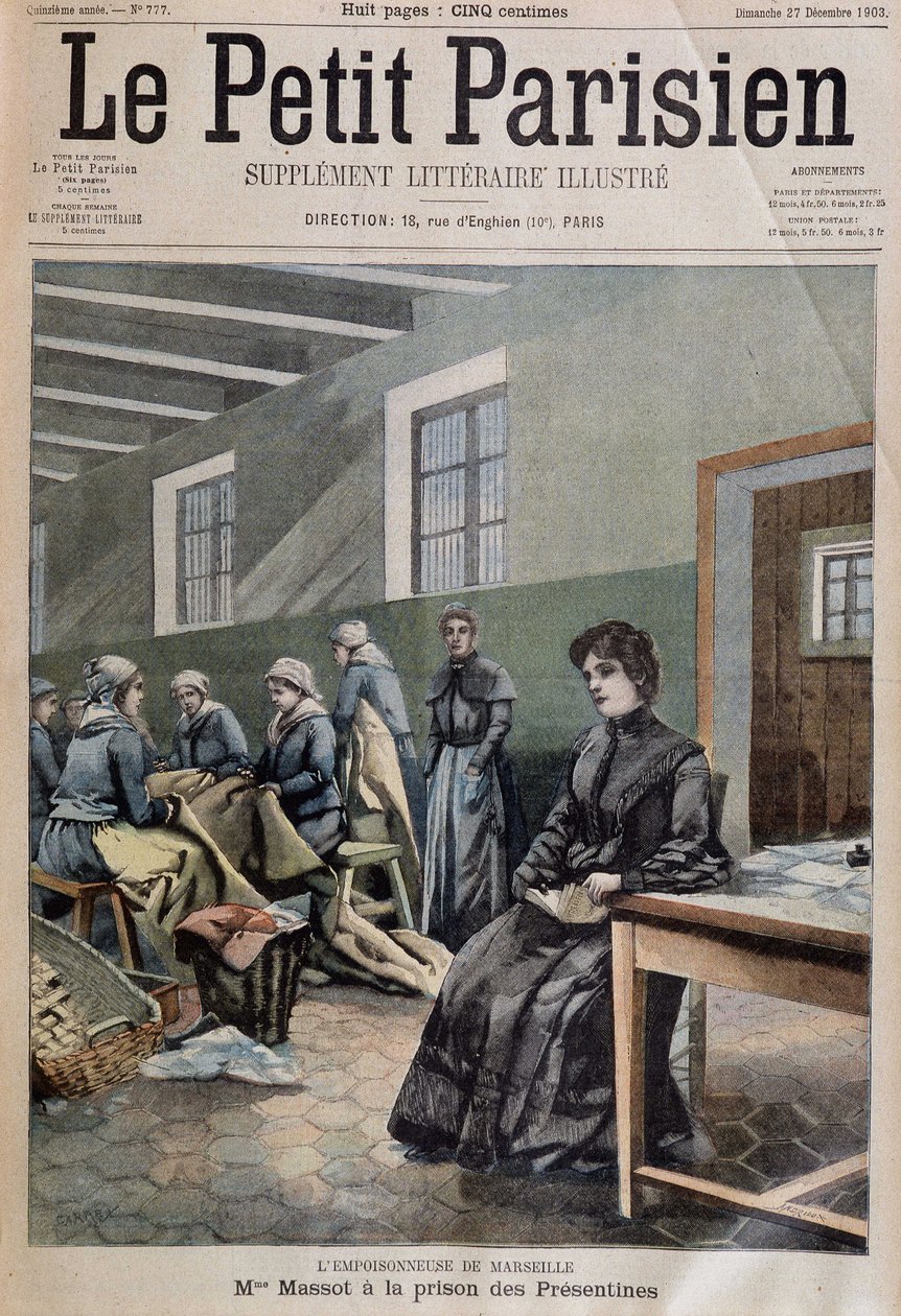 The Poisoner of Marseille: Mme massot ve věznici Presentines - couv. v „Le Petit Parisien““ 27/12/1903 (rytina) od French School