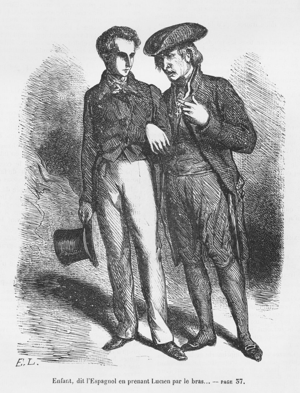 Lucien de Rubempre a Carlos Herrera, ilustrace z „Les Illusions perdues“ od Honore de Balzac od French School