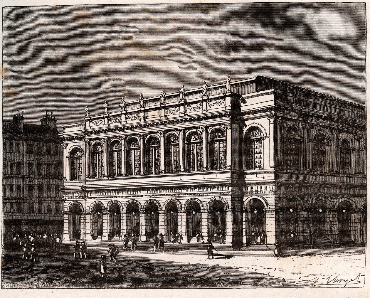 Lyon: Le Grand Theatre - rytina v „La France illustree: geografie, historie, statistická správa“ od V.A. Sladově hnědá. 1884 od French School