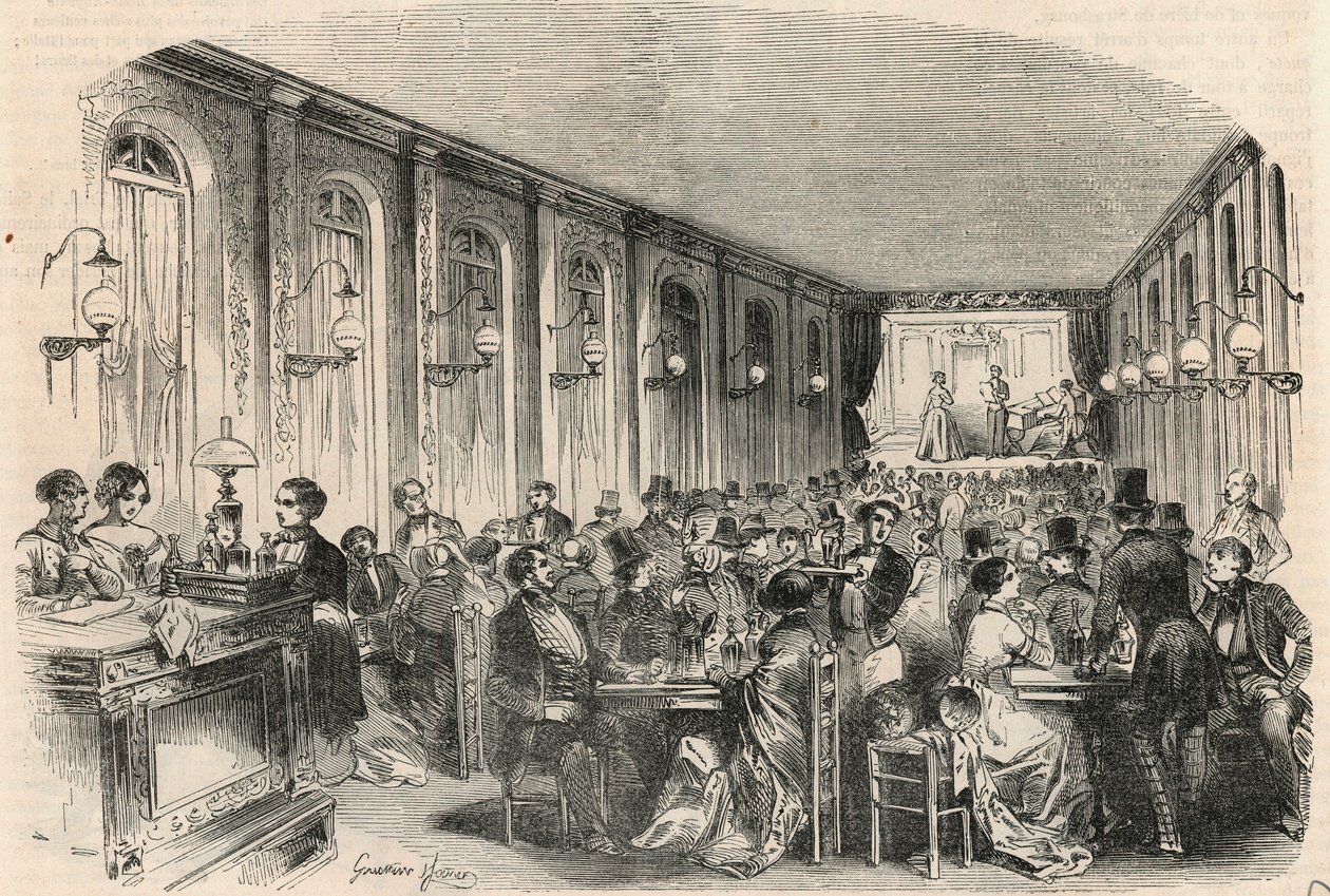 Lyrický tisk pasáže Jouffroy v Paříži v 19. století – rytina „“ Tableau-de-Paris““ od Edmonda Texiera 1852 od French School