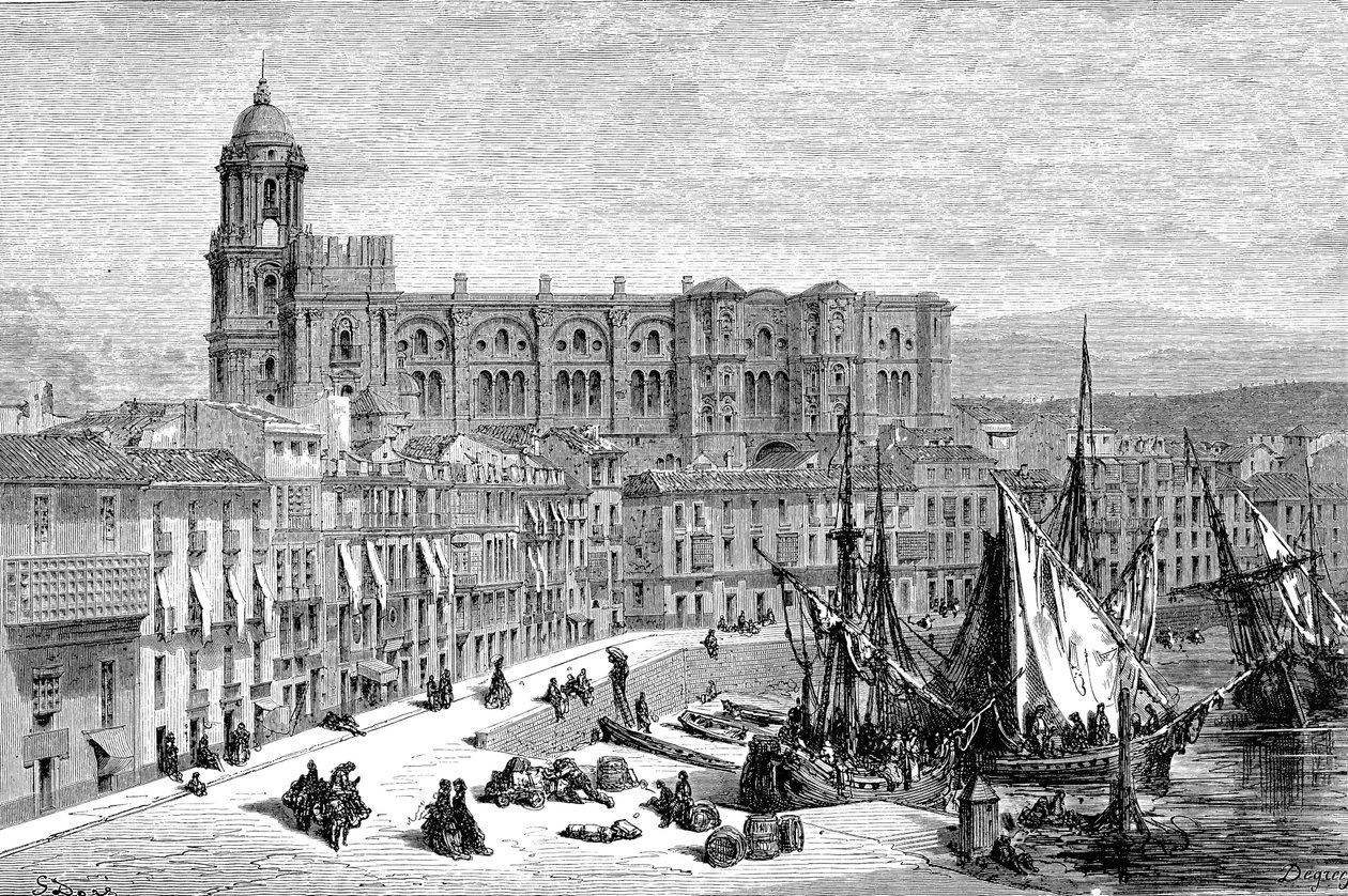 MALAGA, Španělsko v roce 1865 - Kresba Gustave Dore 1865 od French School