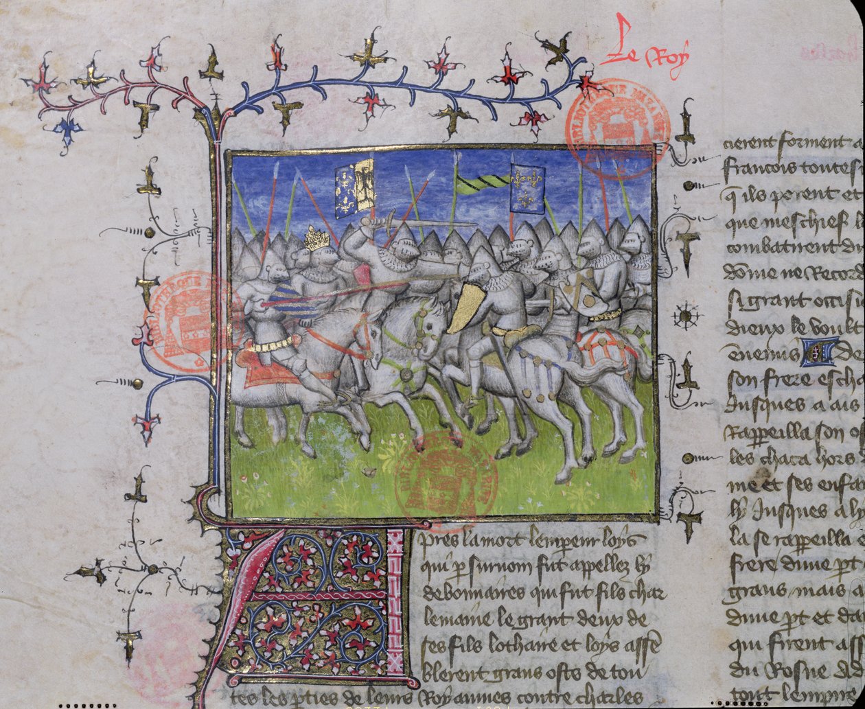 MS.2028 Boj mezi syny Ludvíka I. Pobožného (778-840), z Grandes Chroniques de France, 1375-79 od French School
