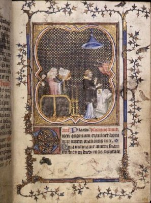 MS 3-1954 f.37r Pohřeb v kostele, latina a francouzština, z Hodiny Filipa Smělého, vévody z Burgundska, kolem 1370 (vellum) od French School