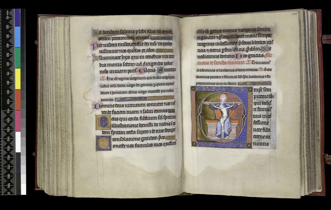 MS 300 f.197v-198r, Volební právo k Trojici, z žaltáře a hodin Isabely Francouzské, Paříž, c.1265-70 (pero, inkoust a tempera na pergamenu) od French School