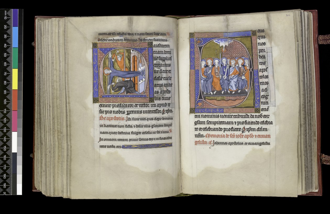 MS 300 f.200v-201r, Volební právo pro svatého Ondřeje a Volební právo pro apoštoly, z žaltáře a hodin Isabely Francouzské, Paříž, c.1265-70 od French School