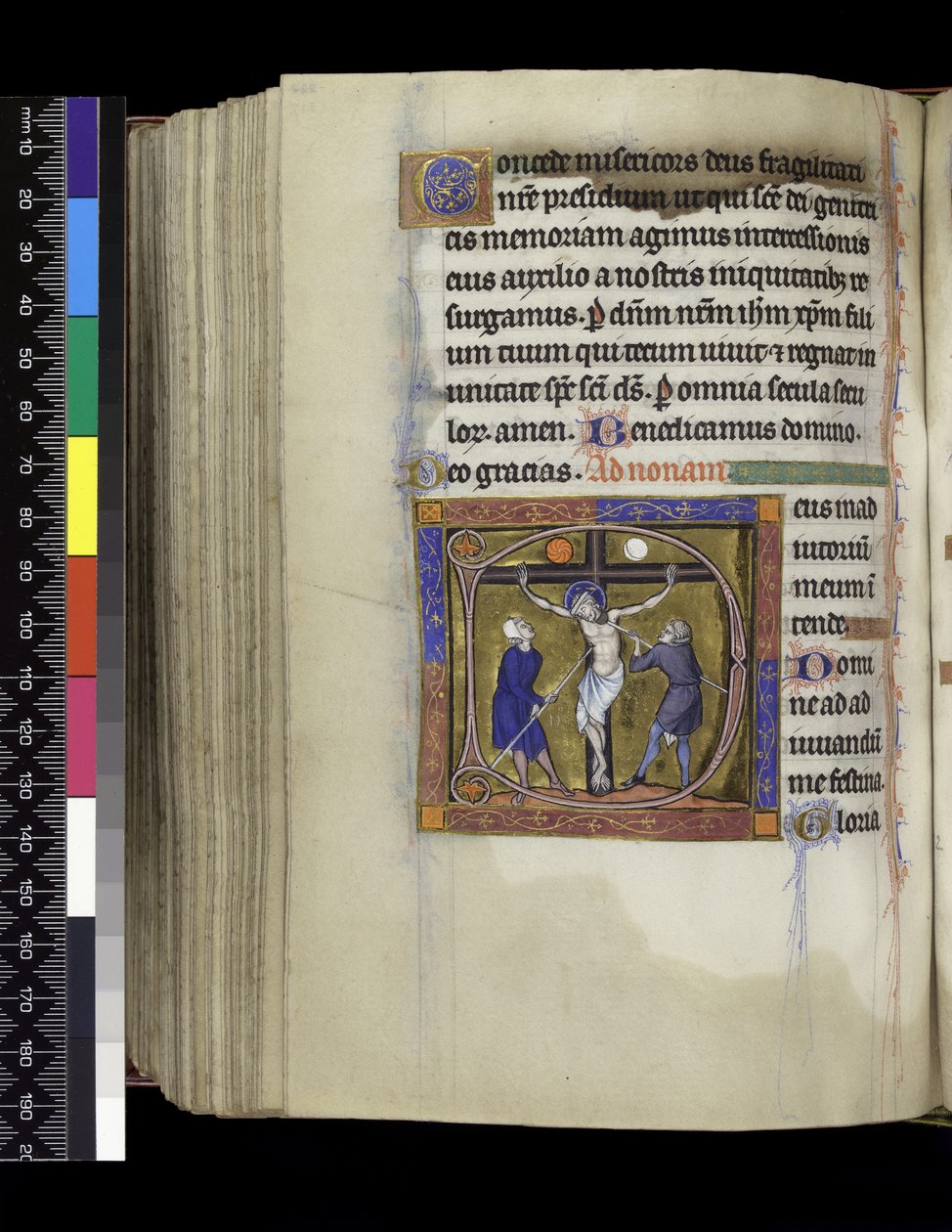 MS 300 f.217v, Ukřižování, z žaltáře a hodin Isabely Francouzské, Paříž, c.1265-70 (pero, tuš a tempera na pergamenu) od French School