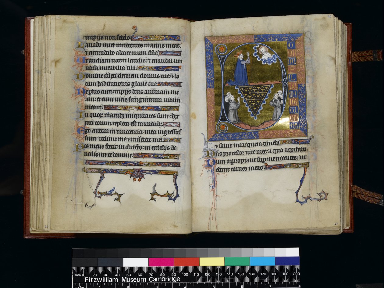 MS 300 f25v-26r, David se modlí k Bohu, ze Žaltáře a hodin Isabely Francouzské, Paříž, kolem 1265-70 od French School