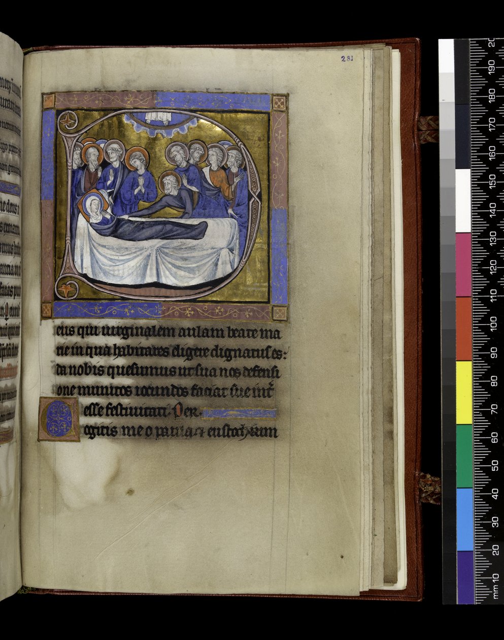 MS 300 f.281r, Sborníky, kázání a lekce pro Nanebevzetí Panny Marie, z žaltáře a hodin Isabely Francouzské, Paříž, kolem 1265-70 (pero, inkoust a tempera na pergamenu) od French School