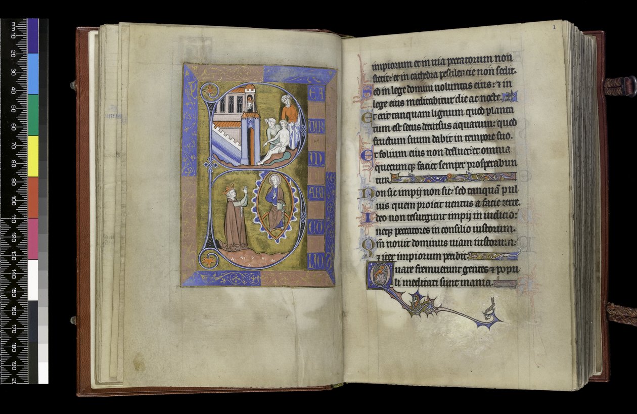 MS 300 f.XIII-1r, ze Žaltáře a hodin Isabely Francouzské, Paříž, kolem 1265-70 (pero a tuš a tempera na pergamenu) od French School