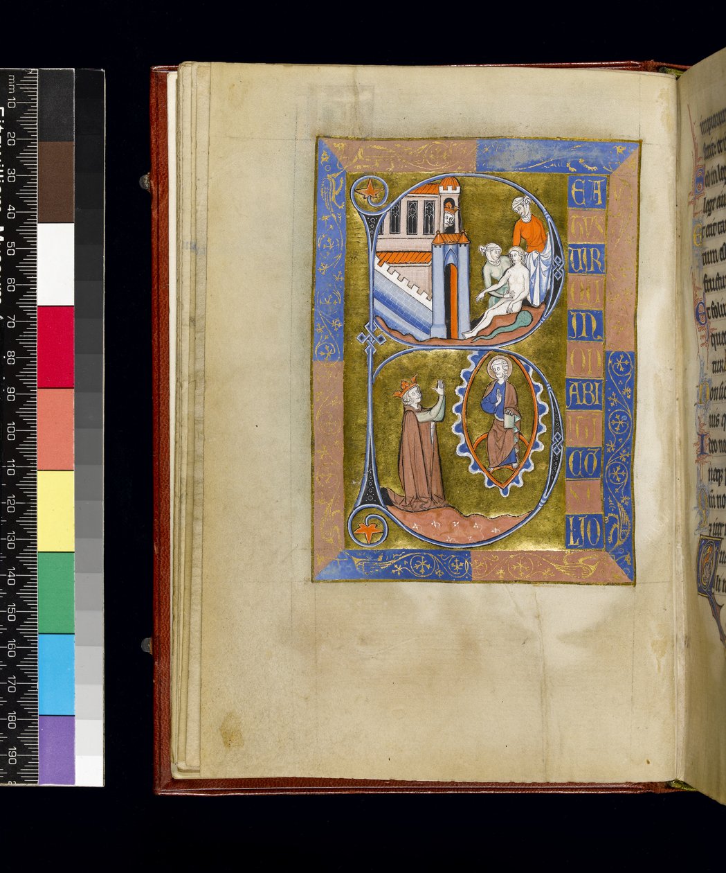 MS 300 f.XIII, folio ze Žaltáře a hodin Isabely Francouzské, Paříž, kolem 1265-70 (pero a tuš a tempera na pergamenu) od French School