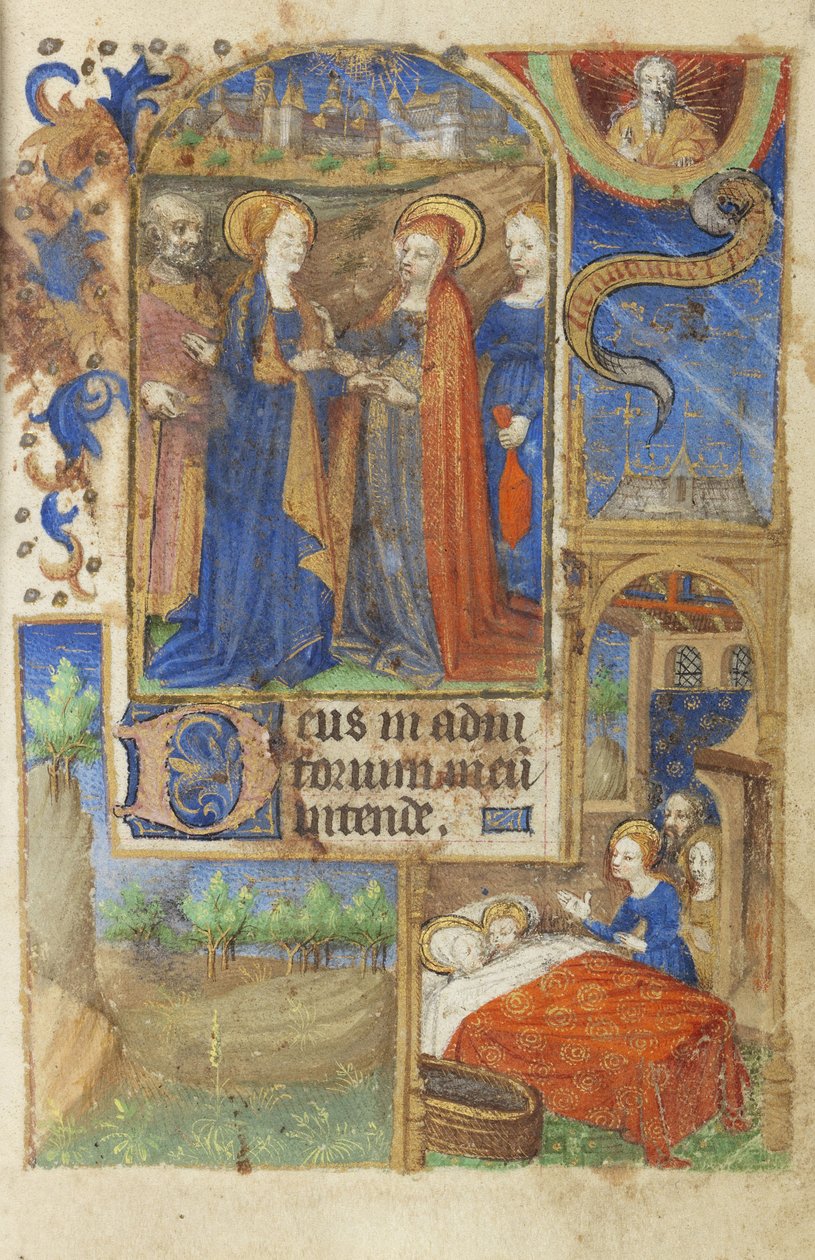 MS 39-1950 f.61r The Visitation, 1464 (zlato, stříbro a barevný inkoust na pergamenu) od French School