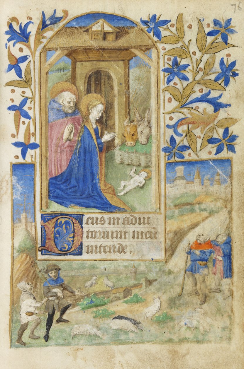 MS 39-1950 f.76r The Nativity, 1464 (zlato stříbro a barevný inkoust na pergamenu) od French School