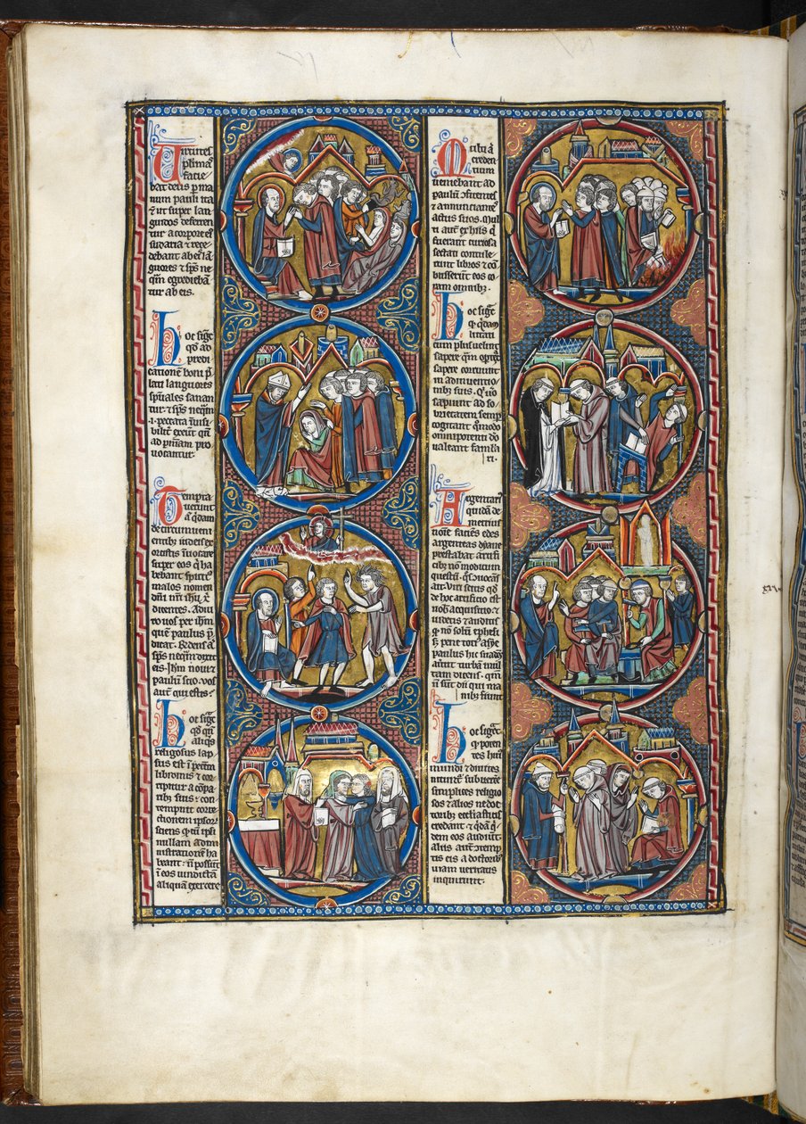 SLEČNA. Harley 1527, f.80v, miniatury z Bible moralisée (vellum) od French School
