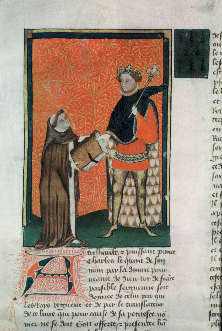 MS Hunter 8 f.9r Překladatel Courbichon představuje knihu Karlu V od French School