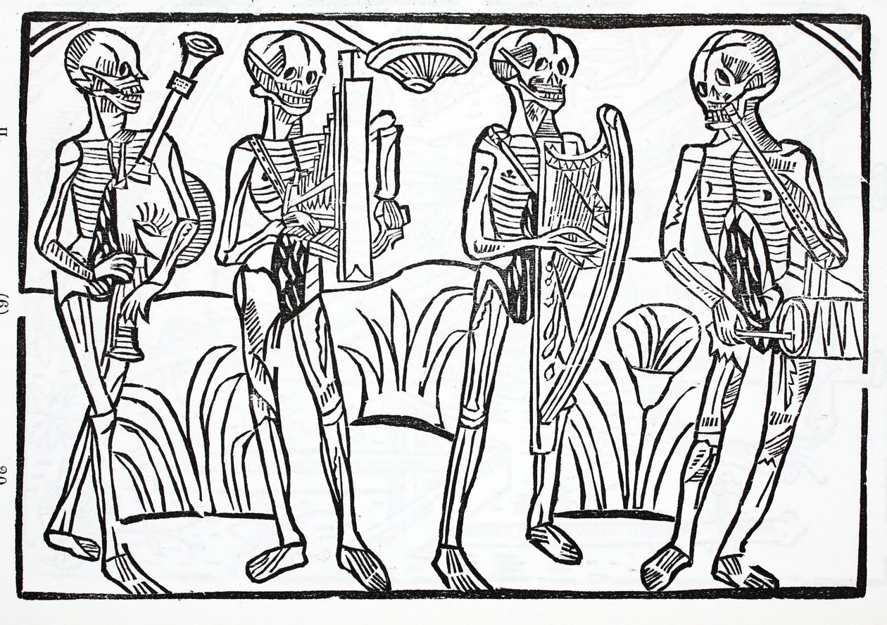 Macabre dance - kostry hudebníků v orchestru od French School
