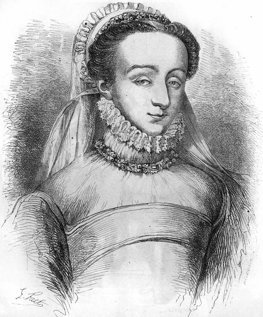 Madame de Sauve (jedna z žen, které Catherine de Medicis (Caterina de Medici) používala k tomu, aby si dělala poznámky o lidech dvora). Také známá jako Charlotte de Beaune, baronka de Sauve, později jako markýza de Noirmoutier, milenka Jindřicha IV. V „“ H od French School