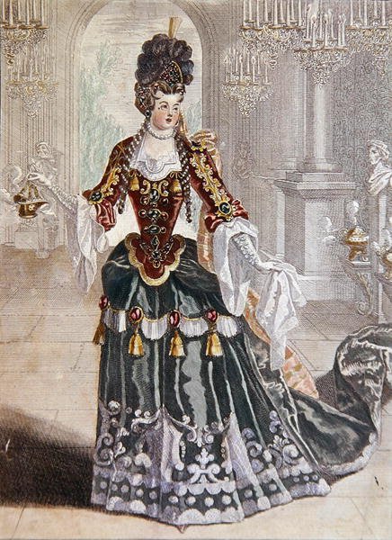 Mademoiselle Desmatins v roli Psyche v Lullyho opeře, asi 1703 (barevná rytina) od French School
