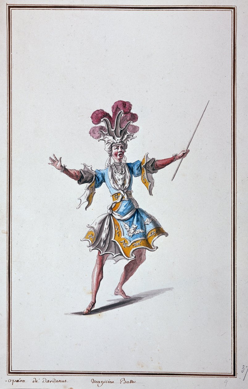 Kostým kouzelníka pro operu Dardanus, lyrická tragédie Jean-Philippe (Jean Philippe) Rameau - v „Menus Plaisirs du Roi, Ballets et Costumes od French School