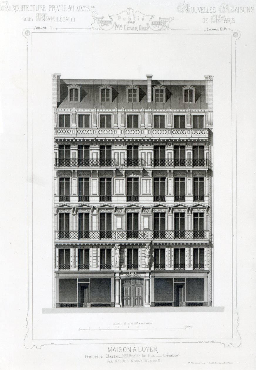 Maison A Loyer, č. 3 Rue de la Paix, Paříž; Architecture Privee na C19th od French School