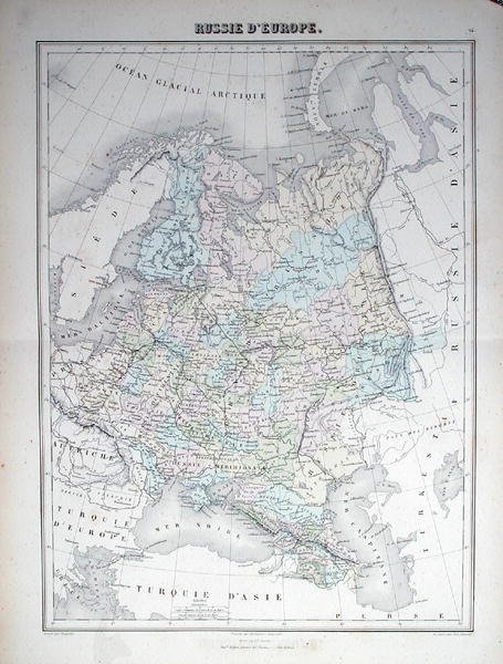 Mapa evropského Ruska, cca 1840 (kolorovaná rytina) od French School