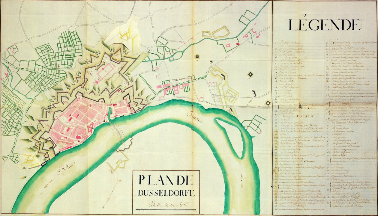 Mapa Düsseldorfu (pero a inkoust na papíře) od French School