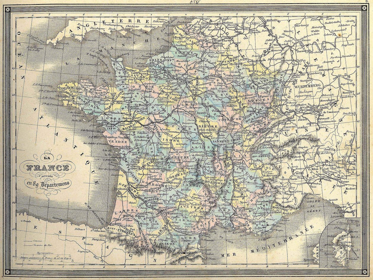 Mapa Francie - v "" Atlas Universl "" od Vuillemina, ca. 1851 od French School