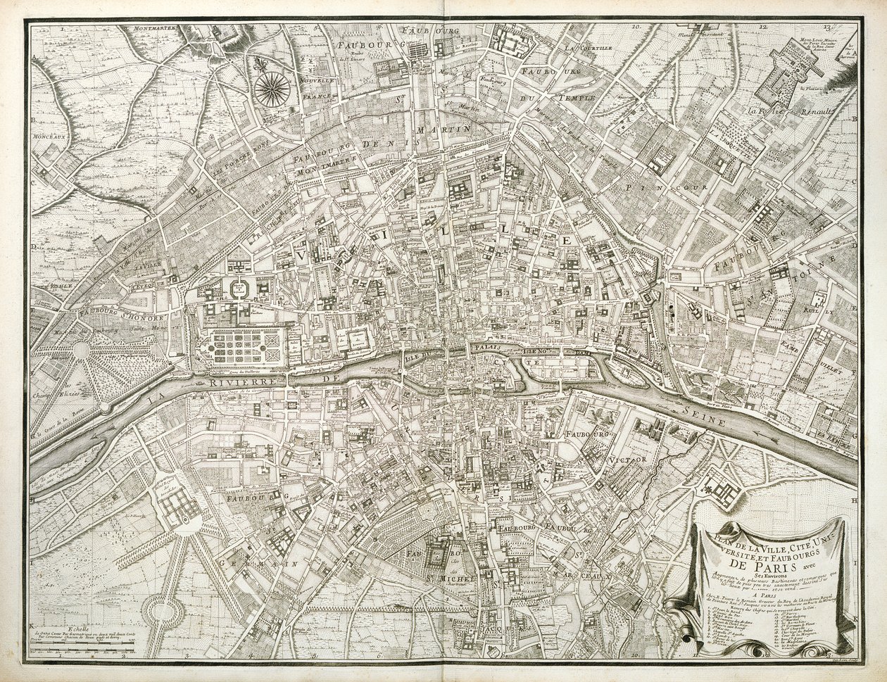 Mapa Paříže, z Atlasu Paříže od Jean de la Caille, 1714 od French School